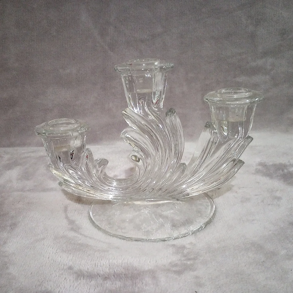 Fostoria Baroque Glass 3 Light Candlestick Navarre Etch